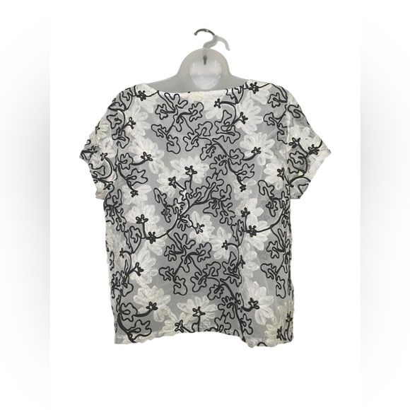 Meadow Rue Anthropologie Cherry Blossom Sheer Black White Floral Blouse Size L - Picture 3 of 6